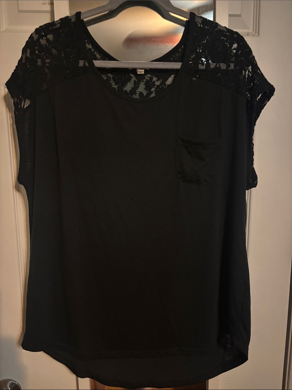 ☀️3/$25☀️ paper tee Black Short Sleeve Lace-Shoulder Pocket Tee